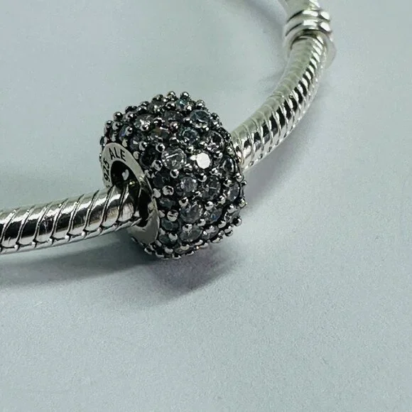 Authentic PANDORA Sparkling PAVE TRIPLE ROW Charm 925 Sterling Silver 792820C01 - Picture 3 of 10